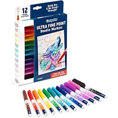 Crayola Ultra Fine Point Doodle Markers Pack of 12 : Ultra fine markers set - Fine line markers pack - Precision markers