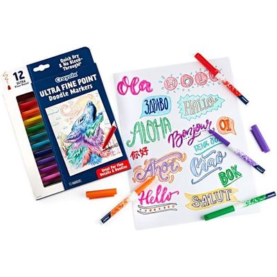 Crayola Ultra Fine Point Doodle Markers Pack of 12 : Ultra fine markers set - Fine line markers pack - Precision markers