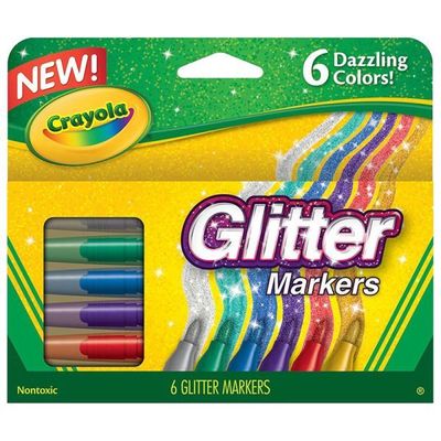 Crayola Glitter Markers Pack of 6 :Glitter art supplies - drawing markers - paint markers