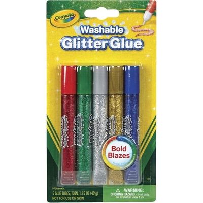 Crayola 5 Ct. Washable Glitter Glue, Bold Blazes: Glitter adhesive - Bold colors glitter glue - Artistic crafting set - Sparkling crafting fun