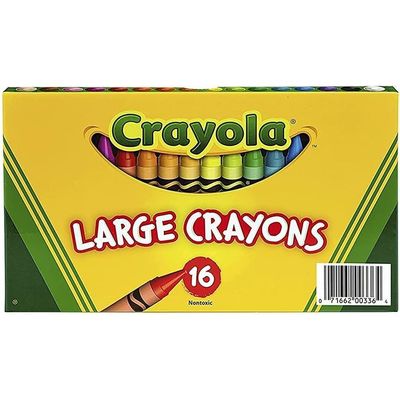 Crayola 16 Count Large Crayons - Lift Lid Box: Easy grip crayons - Non-toxic crayons - School and art supplies - Coloring tools for children