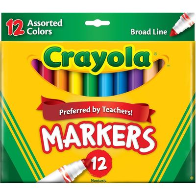 Crayola 12 Count Assorted, Broad Line Markers: Broad tip markers - Vibrant colors - Art supplies for kids - Coloring tools