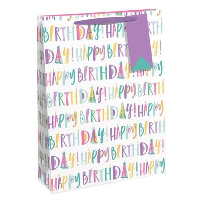 Eurowrap Female Text Birthday Large Bag - Gift Bag - Party Favor Bag