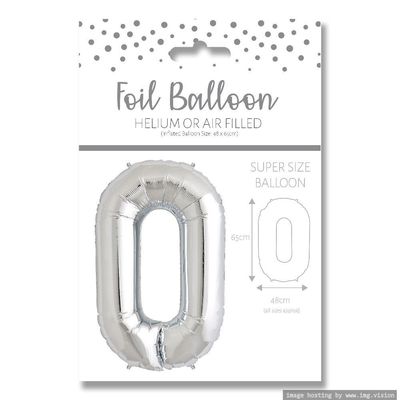 Ballunar Number 0 Silver Foil Balloon 65cm