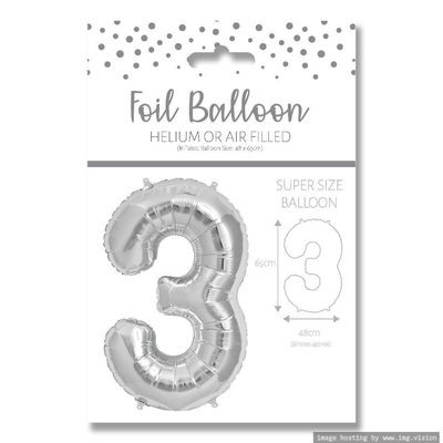 Ballunar Number 3 Silver Foil Balloon 65cm