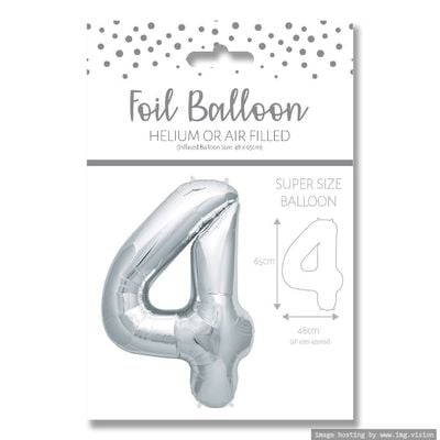 Ballunar Number 4 Silver Foil Balloon 65cm