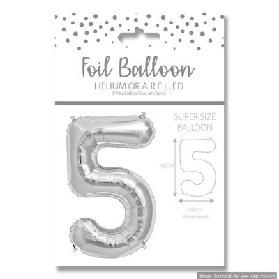 Ballunar Number 5 Silver Foil Balloon 65cm