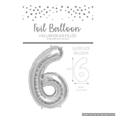 Ballunar Number 6 Silver Foil Balloon 65cm