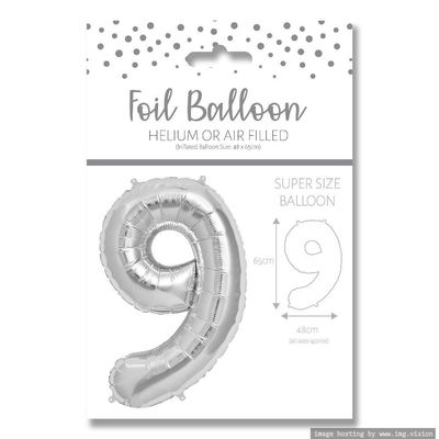 Ballunar Number 9 Silver Foil Balloon 65cm