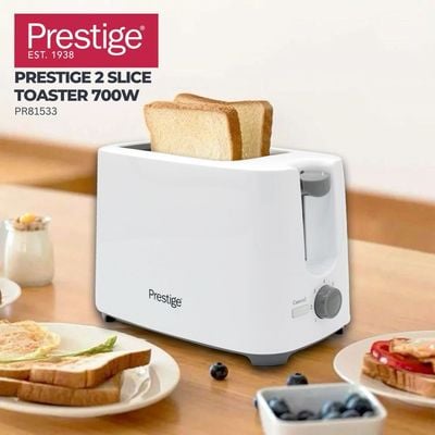 Prestige Toaster 2 Slice Bread  | Toaster Machine with 7 Settings Adjustable Browning Control | Cancel Function | Removable Crumb Tray | Automatic Pop Up - 700w White PR81533