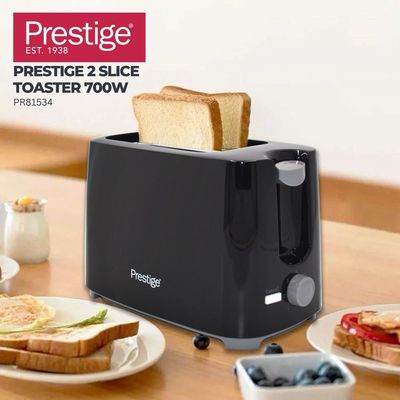 Prestige Toaster 2 Slice Bread  | Toaster Machine with 7 Settings Adjustable Browning Control | Cancel Function | Removable Crumb Tray | Automatic Pop Up - 700w Black PR81534