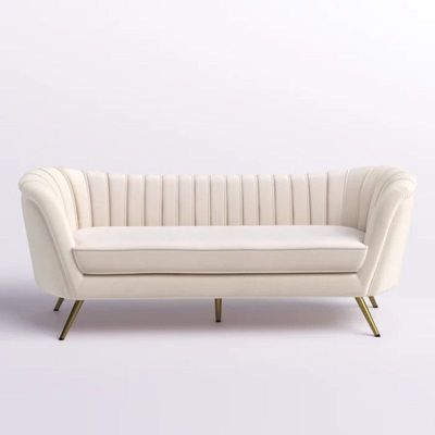 Tiberius 3 Seater Fabric Sofa Metal Leg Comfortable Seating Ideal for Living Room - Cream