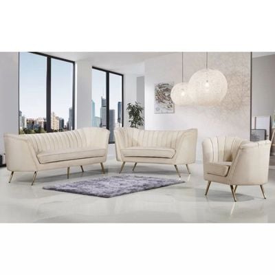 Tiberius 3 Seater Fabric Sofa Metal Leg Comfortable Seating Ideal for Living Room - Cream