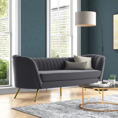 Tiberius 3 Seater Fabric Sofa Metal Leg Comfortable Seating Ideal for Living Room - Grey