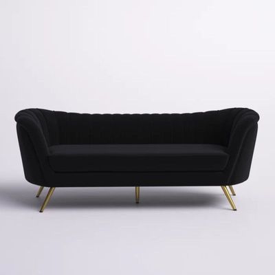 Tiberius 3 Seater Fabric Sofa Metal Leg Comfortable Seating Ideal for Living Room - Black