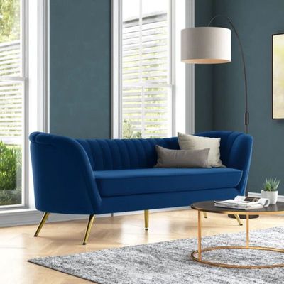 Tiberius 3 Seater Fabric Sofa Metal Leg Comfortable Seating Ideal for Living Room - Blue