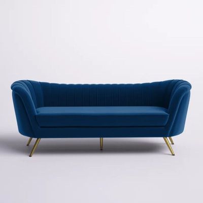 Tiberius 3 Seater Fabric Sofa Metal Leg Comfortable Seating Ideal for Living Room - Blue