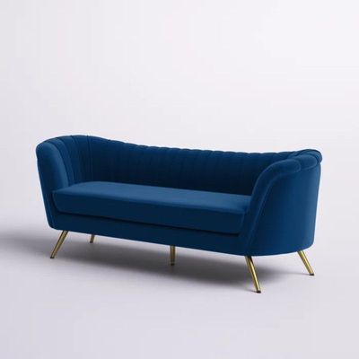 Tiberius 3 Seater Fabric Sofa Metal Leg Comfortable Seating Ideal for Living Room - Blue