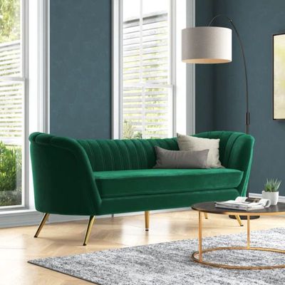 Tiberius 3 Seater Fabric Sofa Metal Leg Comfortable Seating Ideal for Living Room - Green