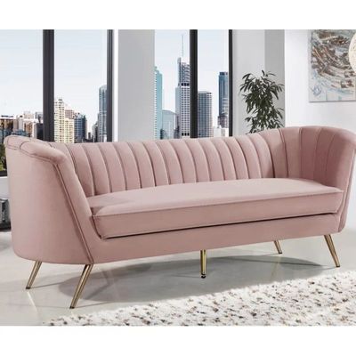 Tiberius 3 Seater Fabric Sofa Metal Leg Comfortable Seating Ideal for Living Room - Pink
