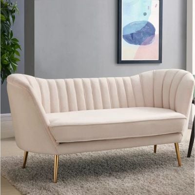 Tiberius 2 Seater Fabric Sofa Metal Leg Comfortable Seating Ideal for Living Room - Cream