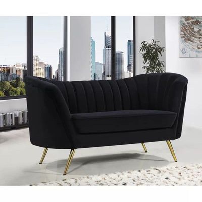 Tiberius 2 Seater Fabric Sofa Metal Leg Comfortable Seating Ideal for Living Room - Black