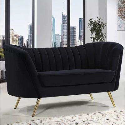 Tiberius 2 Seater Fabric Sofa Metal Leg Comfortable Seating Ideal for Living Room - Black