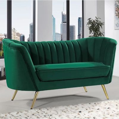 Tiberius 2 Seater Fabric Sofa Metal Leg Comfortable Seating Ideal for Living Room - Green