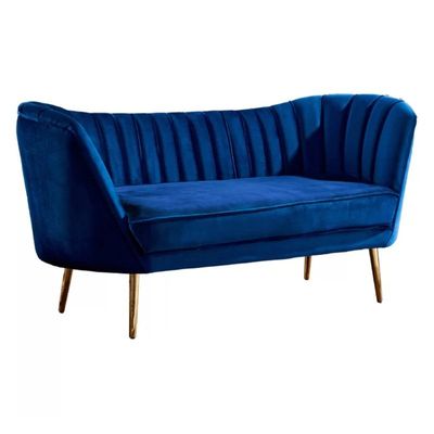Tiberius 2 Seater Fabric Sofa Metal Leg Comfortable Seating Ideal for Living Room - Blue