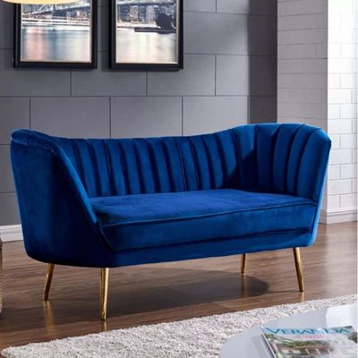 Tiberius 2 Seater Fabric Sofa Metal Leg Comfortable Seating Ideal for Living Room - Blue