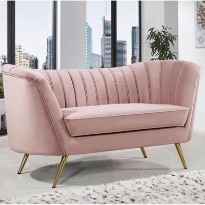 Tiberius 2 Seater Fabric Sofa Metal Leg Comfortable Seating Ideal for Living Room - Pink
