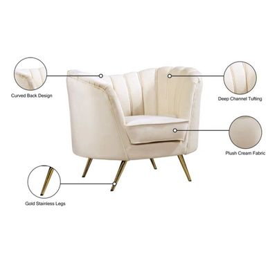 Tiberius 1 Seater Fabric Sofa Metal Leg Comfortable Seating Ideal for Living Room - Cream