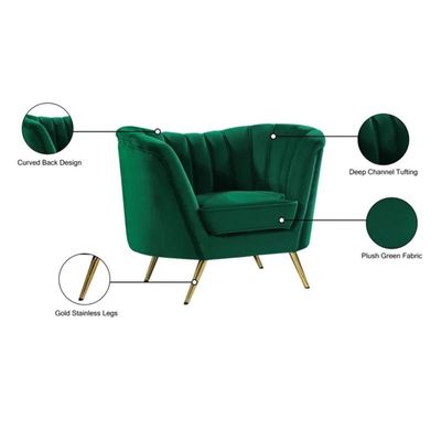 Tiberius 1 Seater Fabric Sofa Metal Leg Comfortable Seating Ideal for Living Room - Green