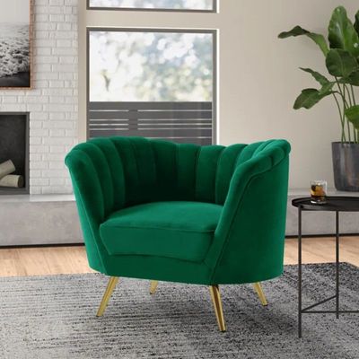 Tiberius 1 Seater Fabric Sofa Metal Leg Comfortable Seating Ideal for Living Room - Green