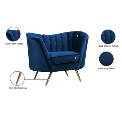 Tiberius 1 Seater Fabric Sofa Metal Leg Comfortable Seating Ideal for Living Room - Blue
