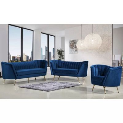 Tiberius 1 Seater Fabric Sofa Metal Leg Comfortable Seating Ideal for Living Room - Blue