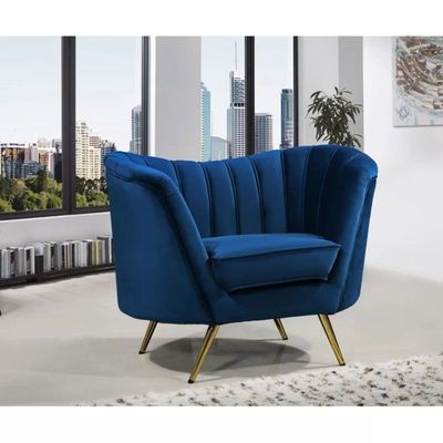 Tiberius 1 Seater Fabric Sofa Metal Leg Comfortable Seating Ideal for Living Room - Blue