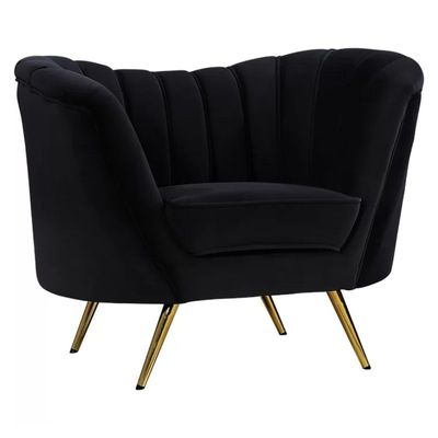 Tiberius 1 Seater Fabric Sofa Metal Leg Comfortable Seating Ideal for Living Room - Black