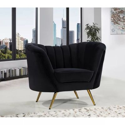 Tiberius 1 Seater Fabric Sofa Metal Leg Comfortable Seating Ideal for Living Room - Black