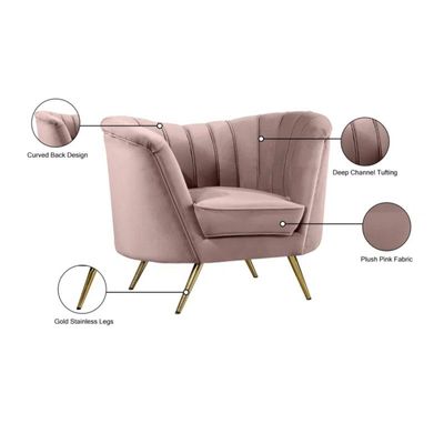 Tiberius 1 Seater Fabric Sofa Metal Leg Comfortable Seating Ideal for Living Room - Pink