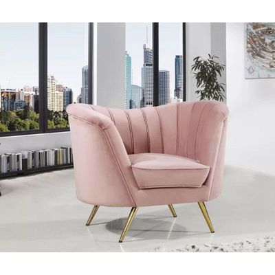 Tiberius 1 Seater Fabric Sofa Metal Leg Comfortable Seating Ideal for Living Room - Pink