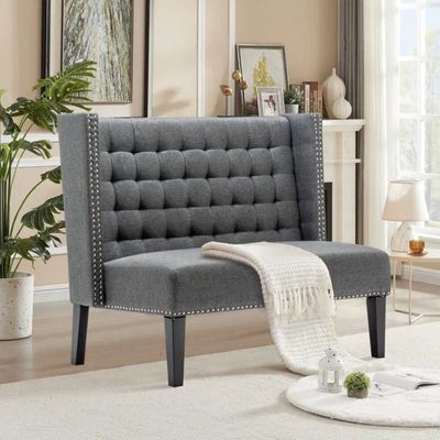 Attaway 2 Seater Fabric Sofa Wood Leg Comfortable Seating Ideal for Living Room - Grey