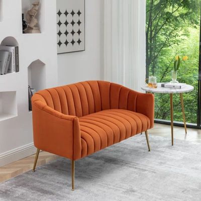 Murrow 2 Seater Fabric Sofa Metal Leg Comfortable Seating Ideal for Living Room - Orange
