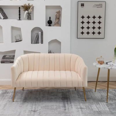 Murrow 2 Seater Fabric Sofa Metal Leg Comfortable Seating Ideal for Living Room - Beige