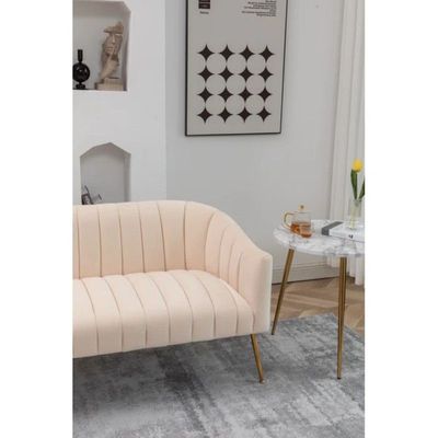 Murrow 2 Seater Fabric Sofa Metal Leg Comfortable Seating Ideal for Living Room - Beige