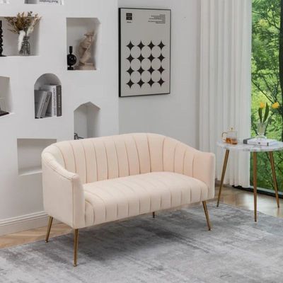 Murrow 2 Seater Fabric Sofa Metal Leg Comfortable Seating Ideal for Living Room - Beige