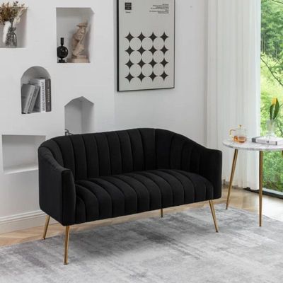 Murrow 2 Seater Fabric Sofa Metal Leg Comfortable Seating Ideal for Living Room - Black