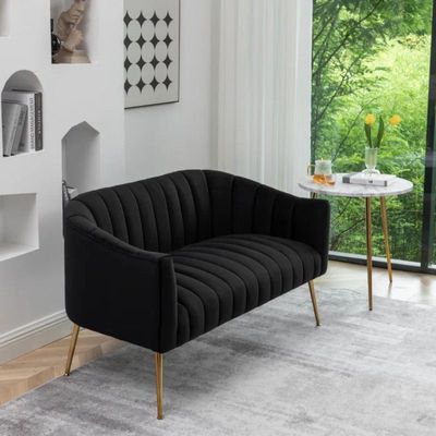 Murrow 2 Seater Fabric Sofa Metal Leg Comfortable Seating Ideal for Living Room - Black