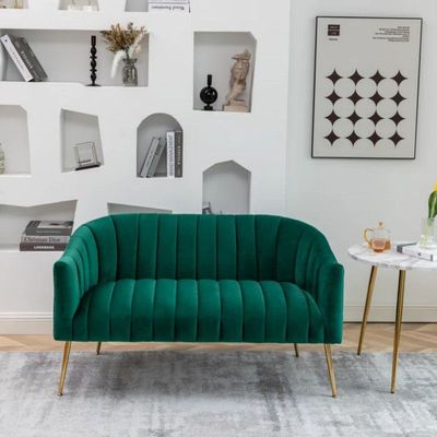 Murrow 2 Seater Fabric Sofa Metal Leg Comfortable Seating Ideal for Living Room - Green