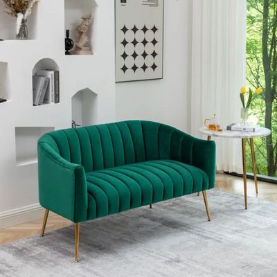 Murrow 2 Seater Fabric Sofa Metal Leg Comfortable Seating Ideal for Living Room - Green